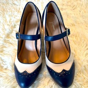J. Adams - Mary Jane Oxford Kitten Heels - Retro Round Toe Shoe with Ankle Strap